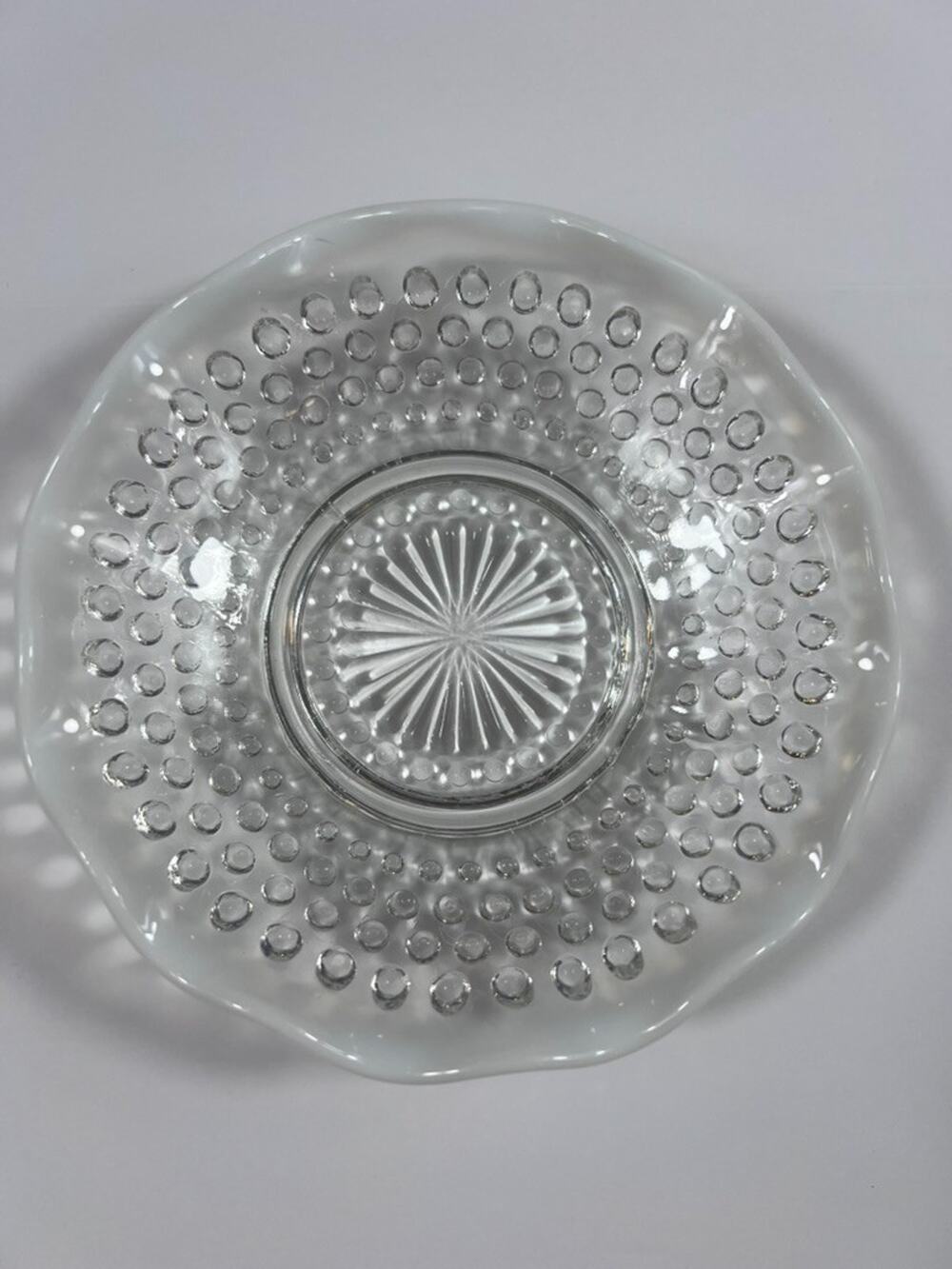 Vintage Opalescent & Clear Hobnail Saucer Trinket Dish 5.5" Mid-Century